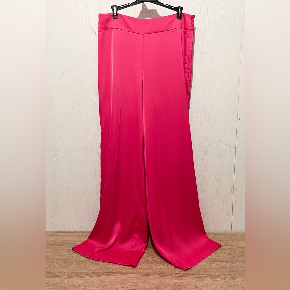 Anne Klein Hot Pink Women's Wide Leg Silk Pants with Side Zipper Size 8